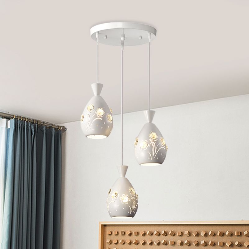 White Wine Can Shape Multi Pendant Modernism 3-Head Iron Hanging Lighting with Laser Cut Flower Design