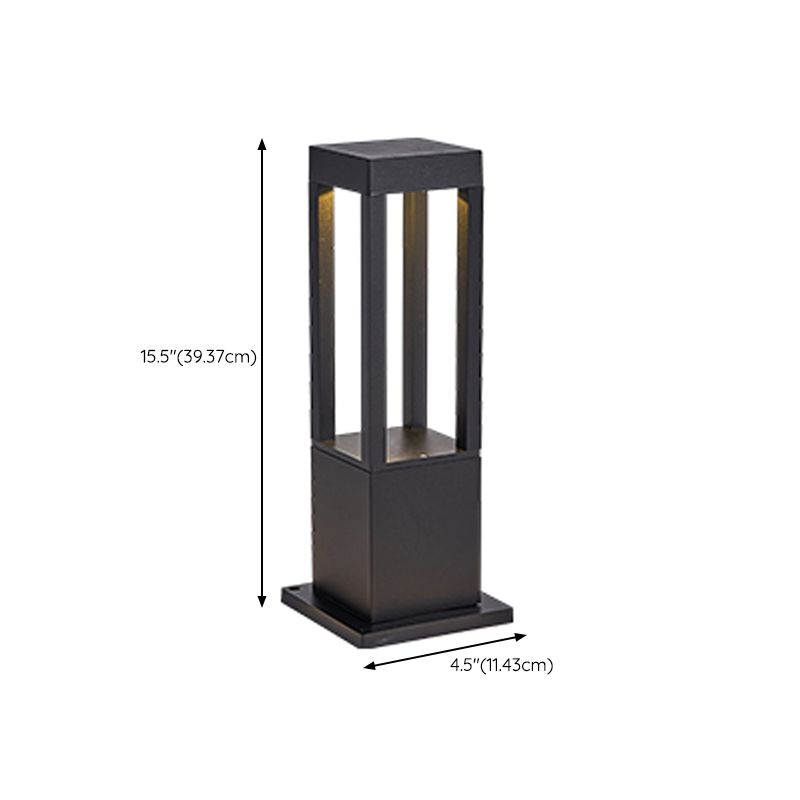 Contemporary Metal Pillar Lamp Geometric Shape Outdoor Waterproof Light in Black Finish