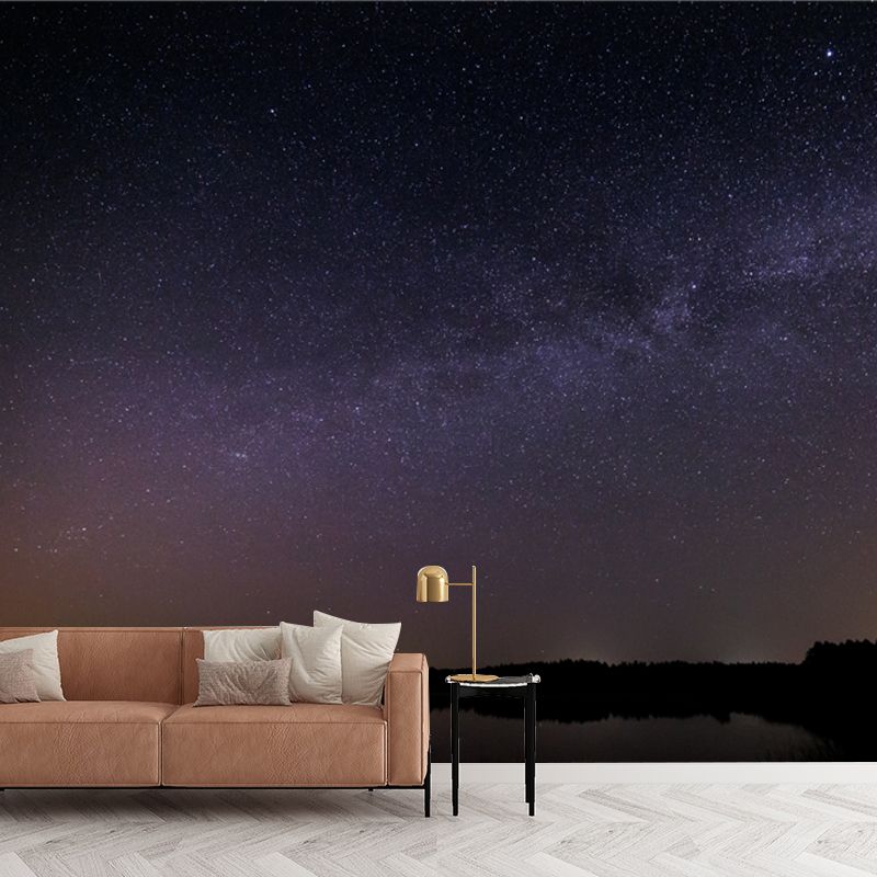 Serenity Night Lake Landscape Mural for Bedroom Starry Sky Wall Decor, Optional Size