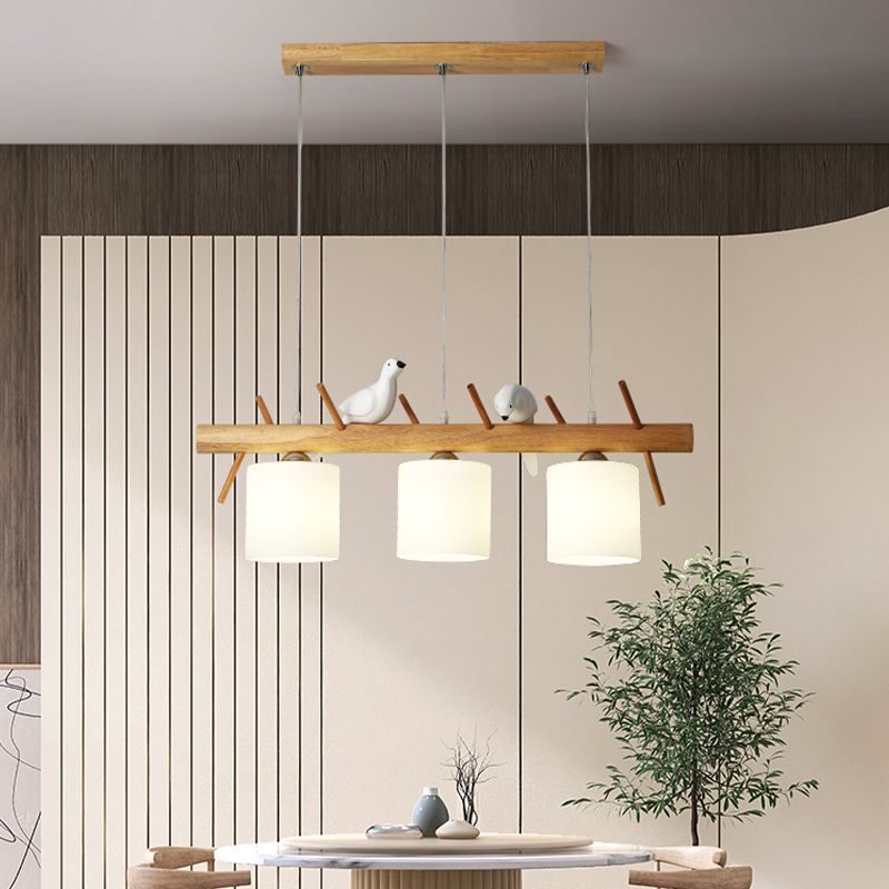 Modern Hanging Light Cylindrical Island Light Fixture with Glass for Dining Room