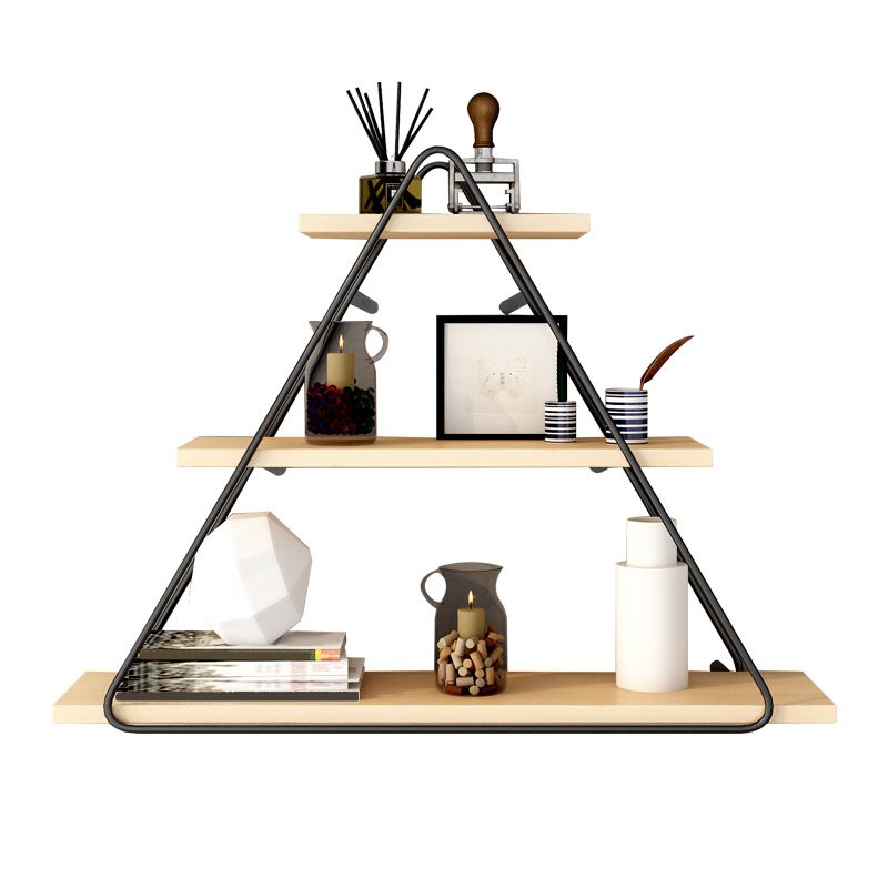 Libreria montata a parete industriale Black Iron Frame Pine Shelf Shelf per soggiorno
