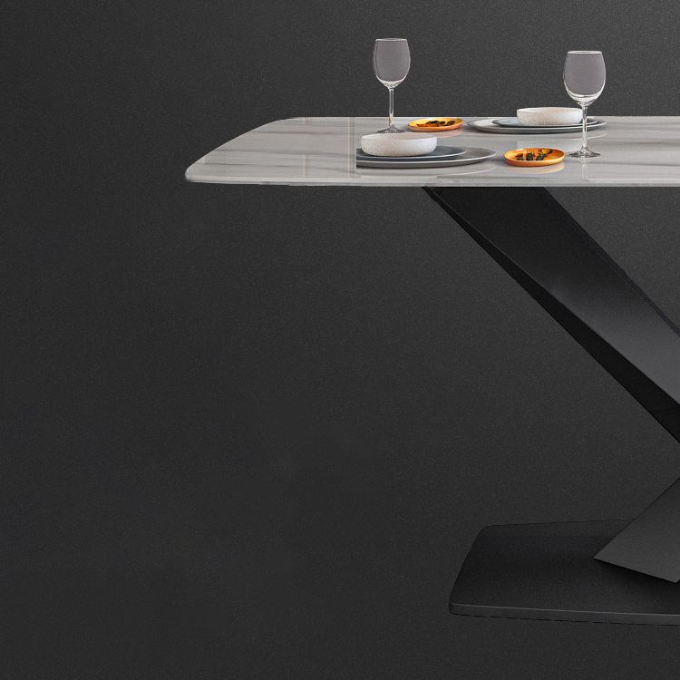 Metal Modern Rectangular Dining Table Sintered Stone Table with Pedestal Base