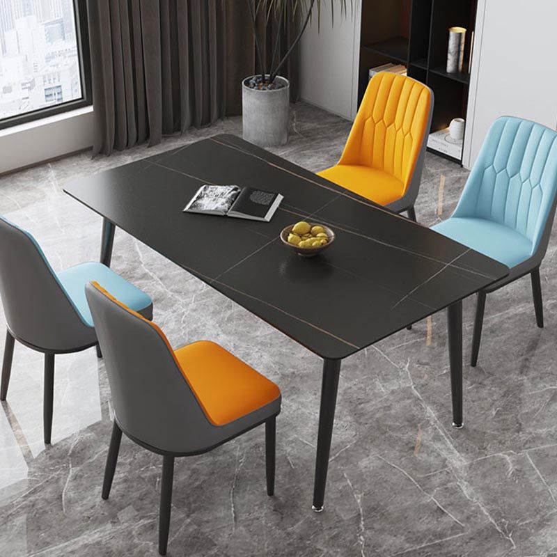 Industrial Stone Dining Table Rectangle Dining Table with 4 Legs