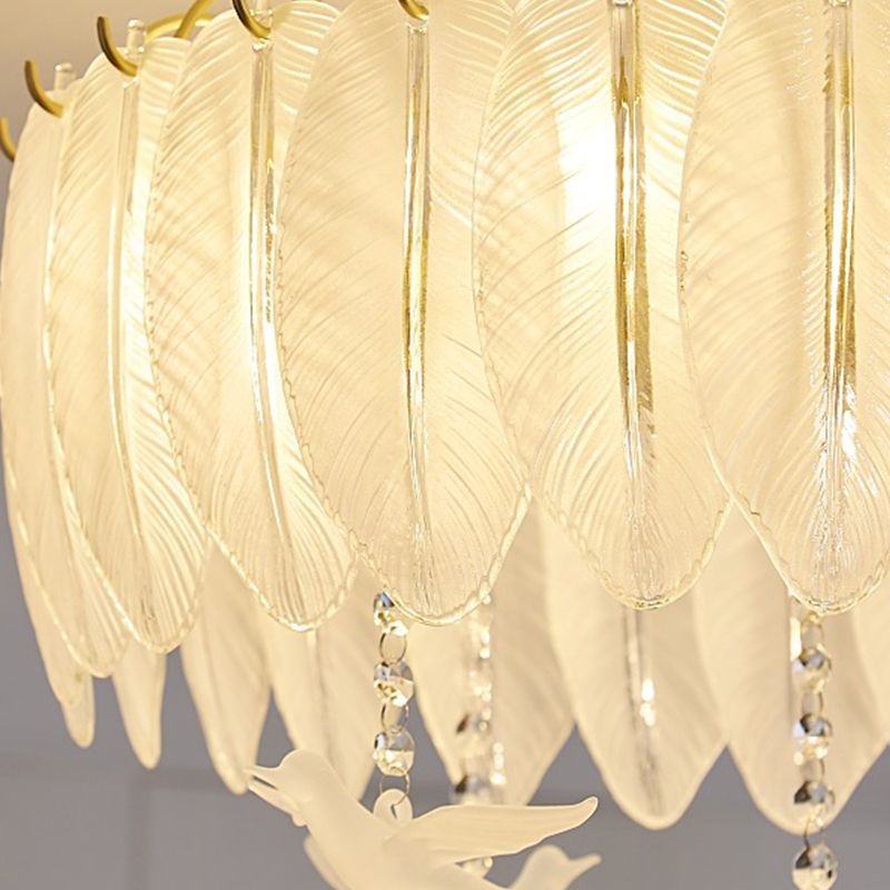 Simple Feather Ceiling Mounted Fixture Glass Bedroom Close to Ceiling Lamp in Gold
