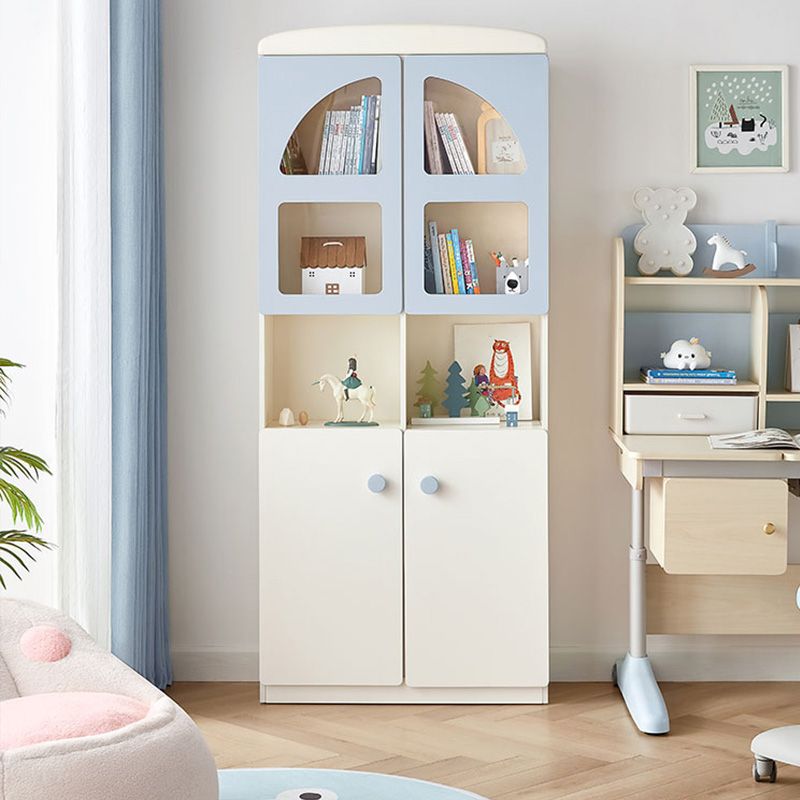 Two Doors Standard Manufactured Wood Bookcase in White and Blue