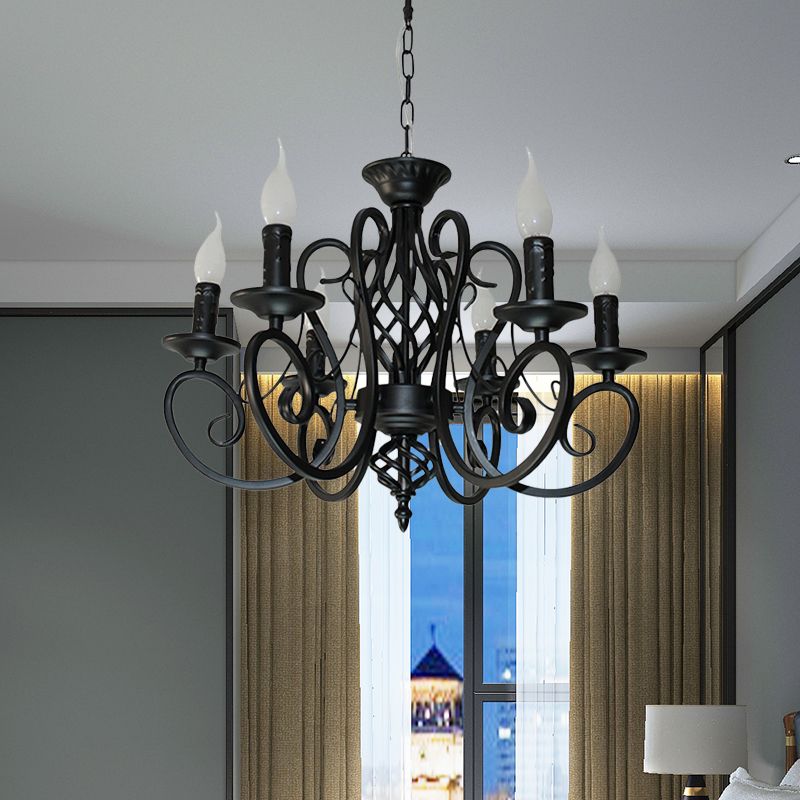 6/8-Bulb-Deckenkrautmundminimalismus-Kerzenstil Metallic Hanging Light Kit mit Wirbelarm in Schwarz