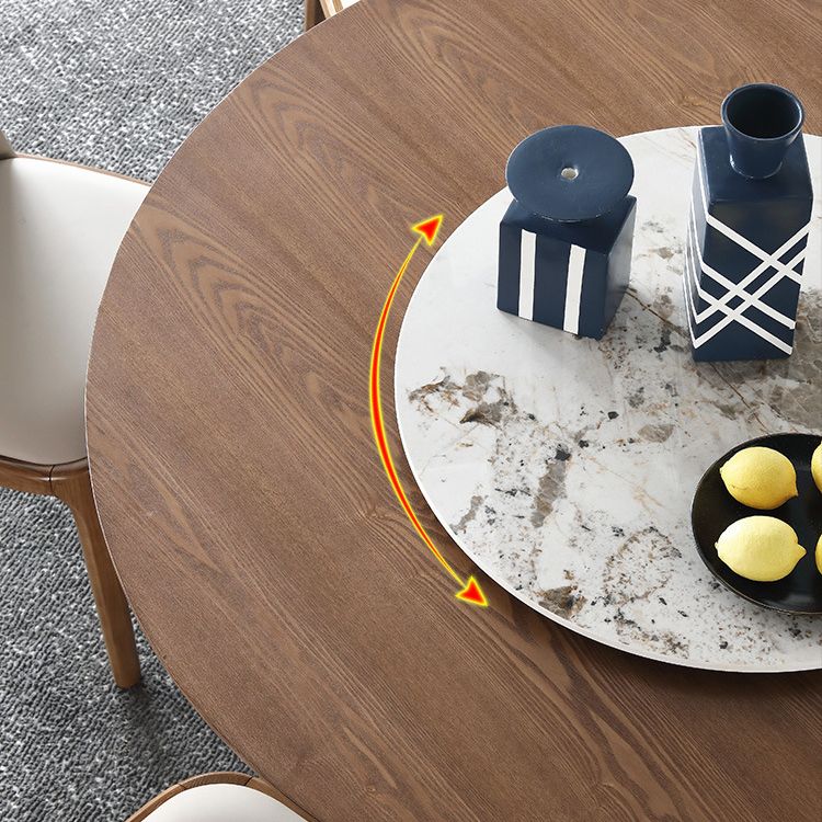 Round Brown Sintered Stone Dining Table Modern Convertible Furniture with Pedestal Base