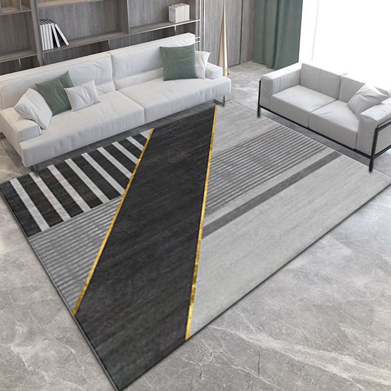 Gray Modern Rug Polyester Abstract Print Rug Non-Slip Backing Rug for Home Decor