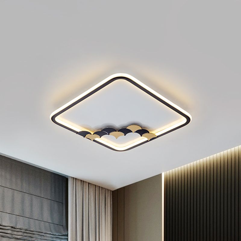 Simple Round/Square Ceiling Flush Acrylic LED Corridor Flush Mount Lamp with Leaf/Geometric Design in Black