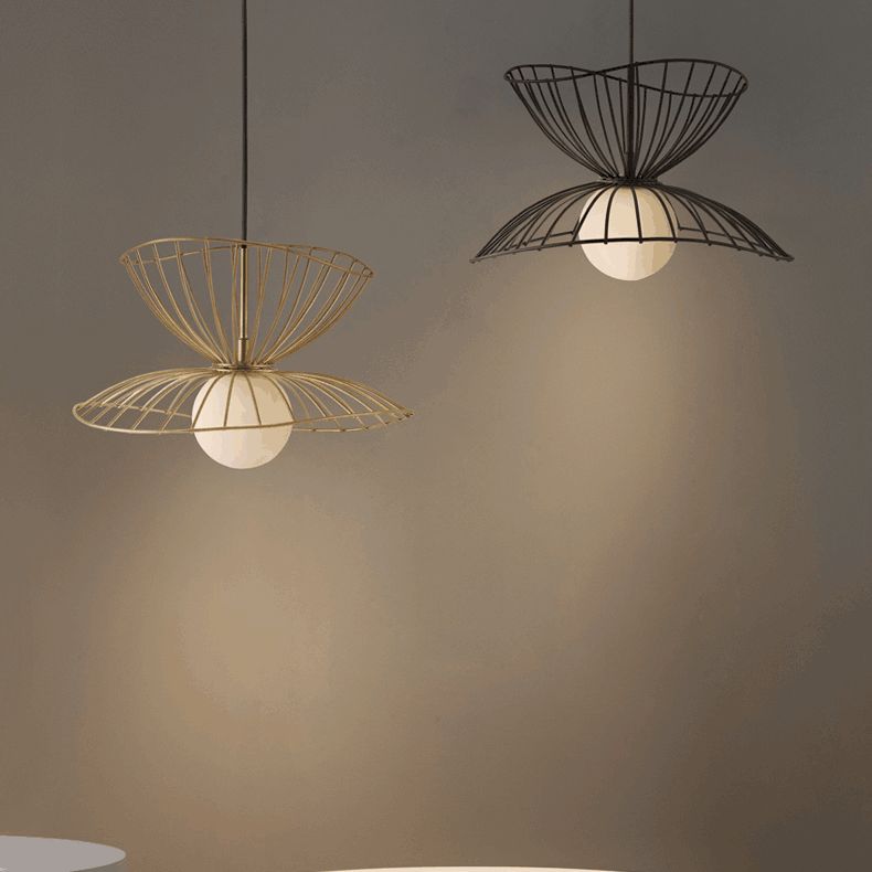 Nordic Minimalist Creative Open Cage Pendant Light Metal Suspension Light for Dining Table