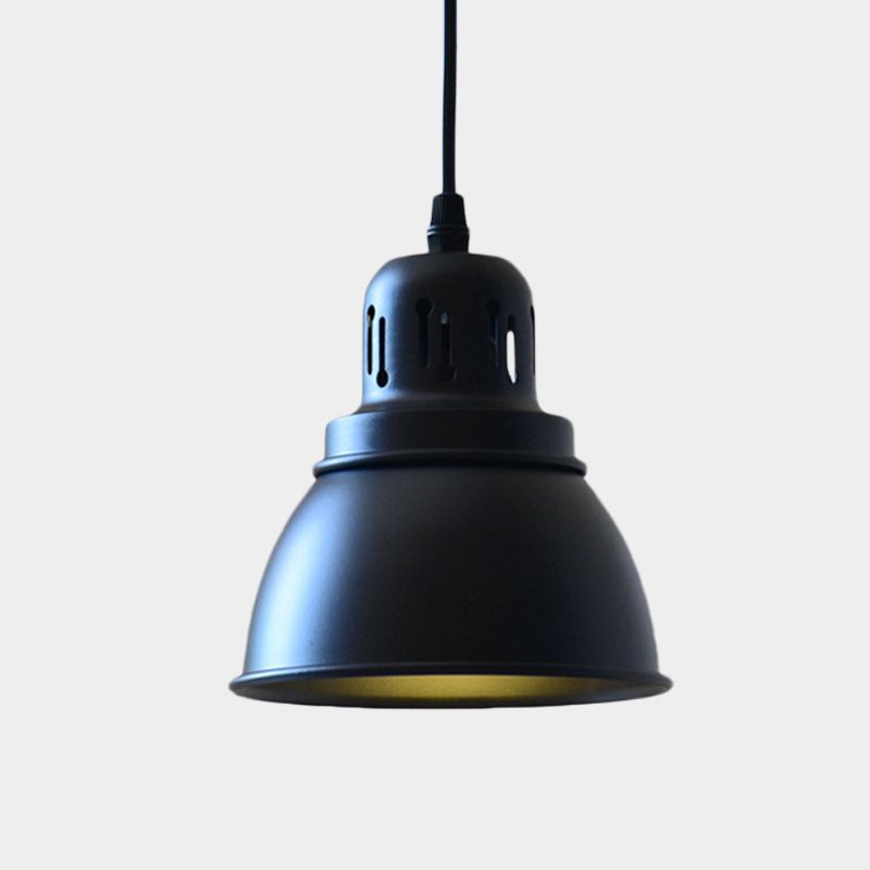 1-Bulb Iron Suspension Light Antiqued Black Finish Domed Stairway Pendant Lamp, 6"/7.5"/12" W