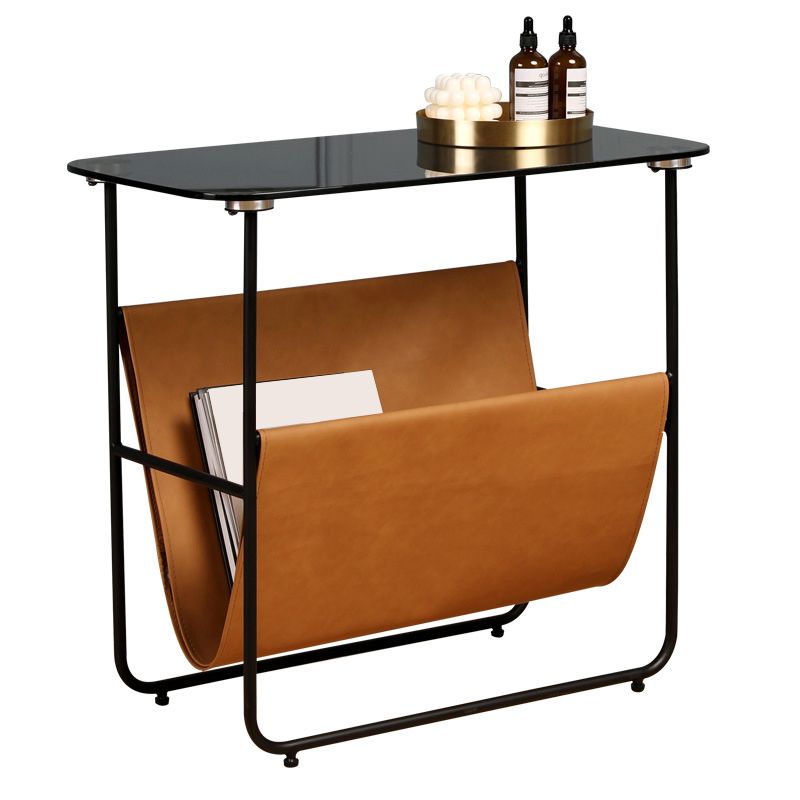 Rectangular Glass Top Side Table 26.38" W x 14.96" D x 23.23" H End Table with Shelf