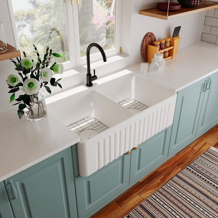 Farm Style Bathroom Sink Ceramic Rectangular Washroom Sink with Faucet