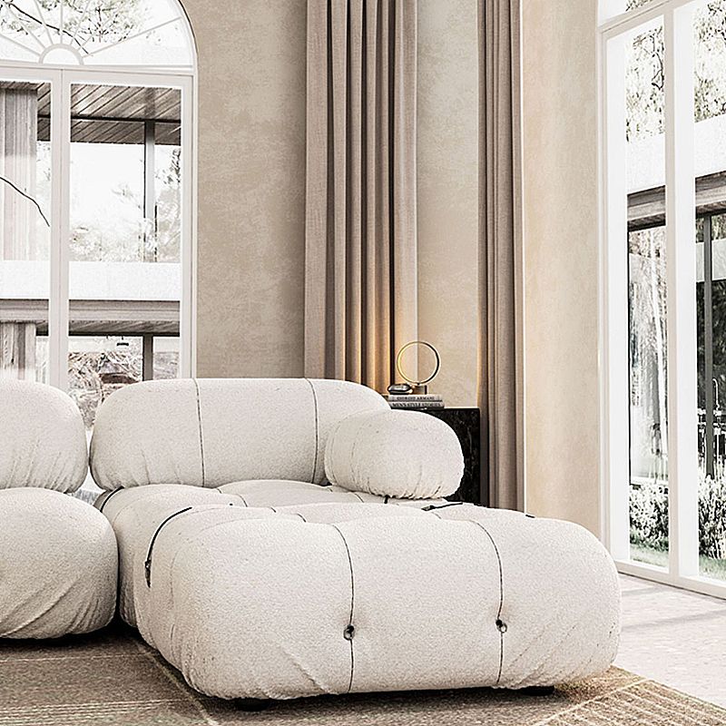 Contemporary Stationary Velvet Sofa Sewn Pillow Back White Settee