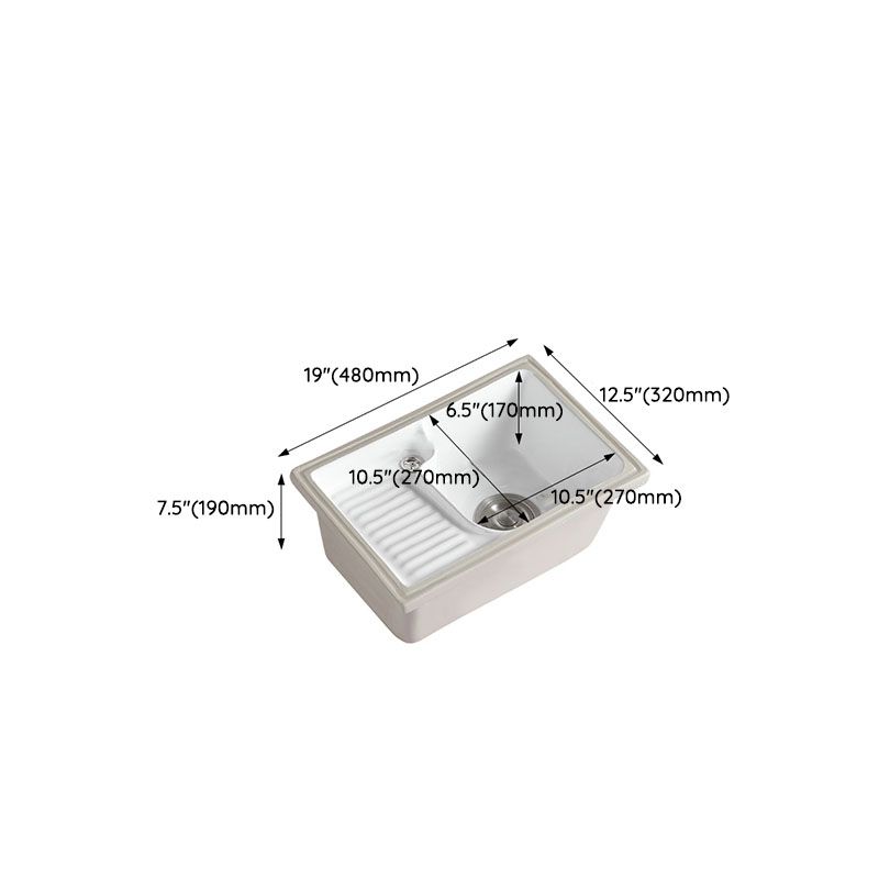 Traditional Undermount Vanity Sink Rectangular Porcelain Right Basin Bathroom Sink