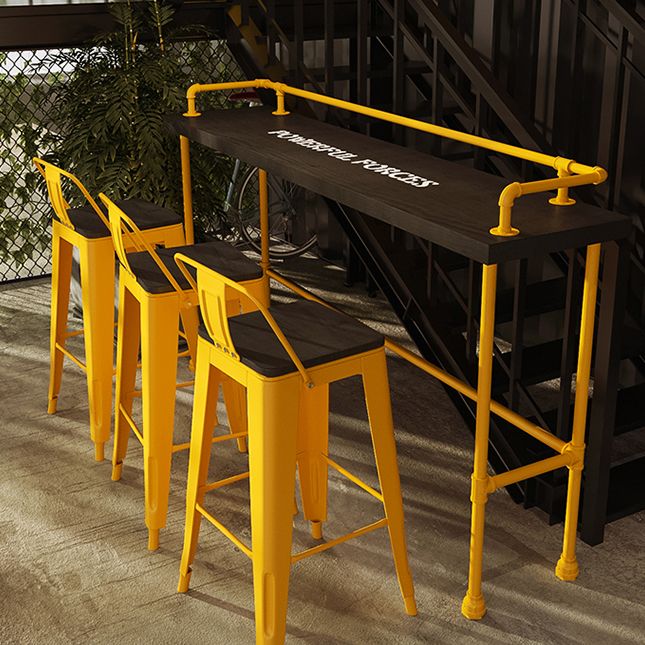 Industrial Wood Pub Table with Rectangle Table Top Yellow Trestle Table - 42" H