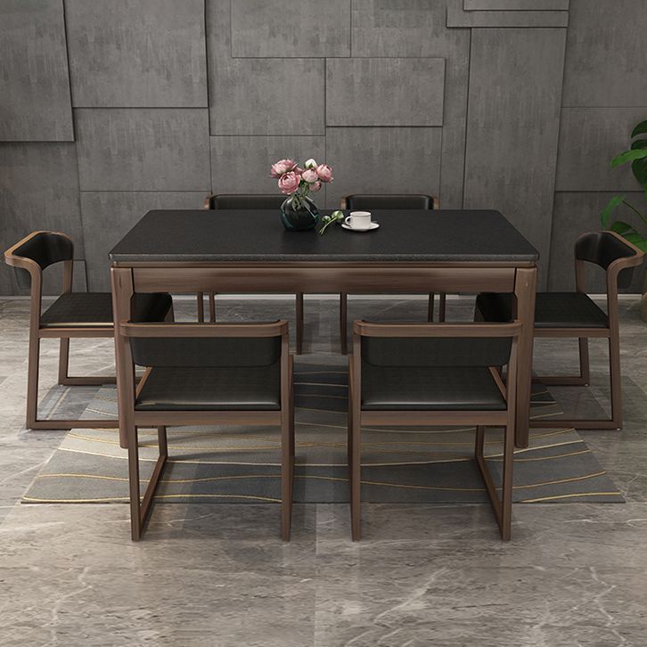 Stone Top Dinette Table with Ash Wood Legs Black Indoor Dining Table