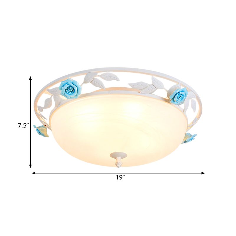 LED-Deckeneinbauleuchte für ländliches Schlafzimmer, Unterputzbeleuchtung mit kuppelförmigem weißem Glasschirm