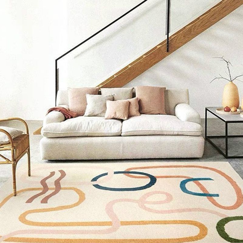 Beige Nordic Carpet Polyester Line Carpet Non-Slip Backing Carpet for Drawing Room