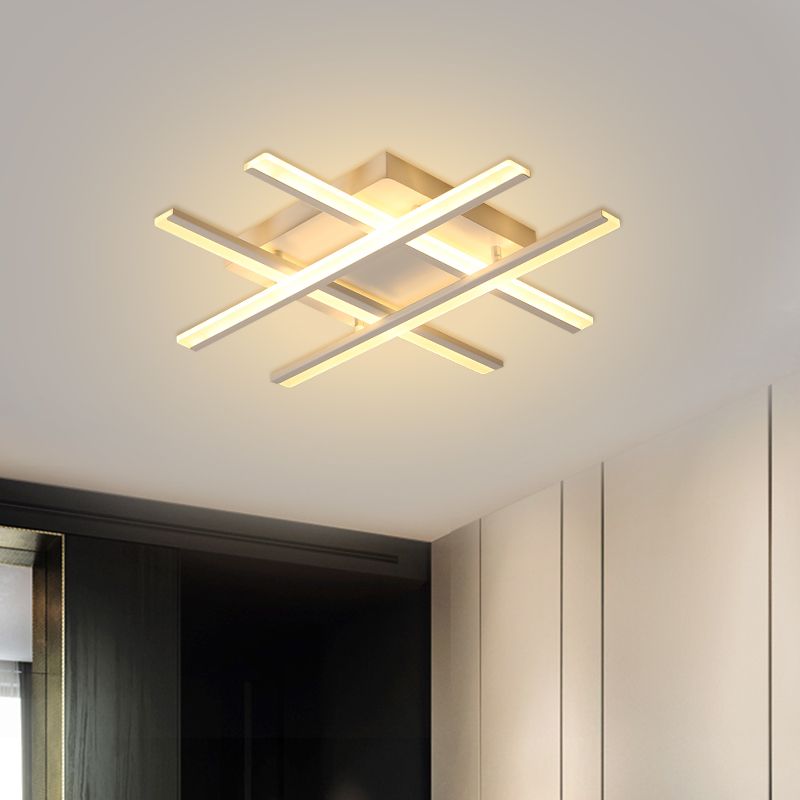 Cross Beam Living Room Flush Light Acryl LED-Minimalismus Deckenbefestigung in Weiß