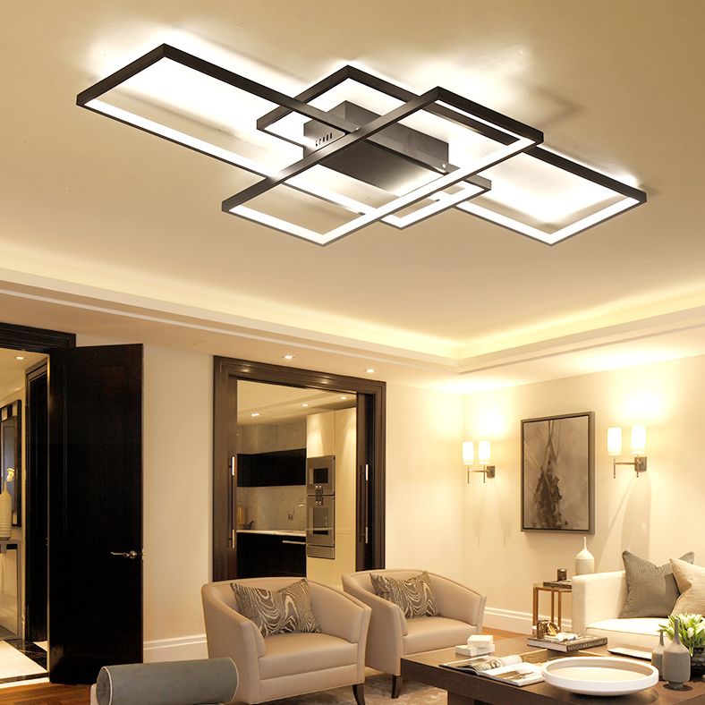 Lámparas de techo semi empotradas rectangulares de estilo moderno Luces de techo de montaje semisuperficial de metal de 3 luces