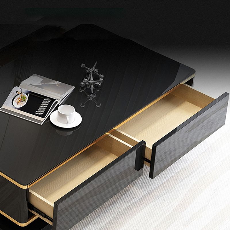 Modern Marble/Glass Block Coffee Table with Drawer Rectangular Cocktail Table
