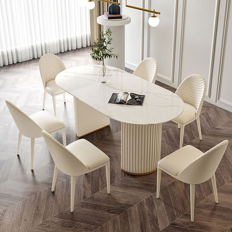 Glam Eettafel van gesinterd steen Ovale keukeneettafel met dubbele voetstukonderstellen