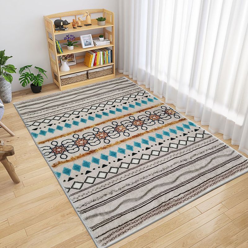 Bohemian Geometric Print Carpet Polyester Indoor Carpet Stain Resistant Rug for Living Room