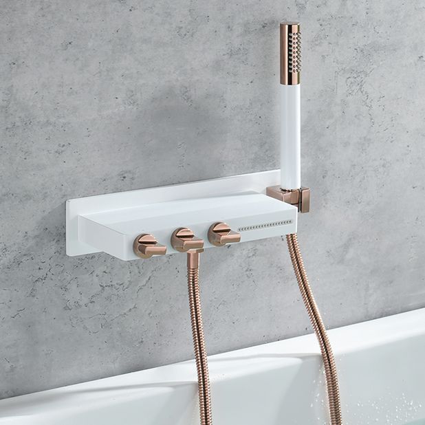 Wall Mount Tub Filler Modern Brass Triple Knob Handle Waterfall Tub Filler with Handshower