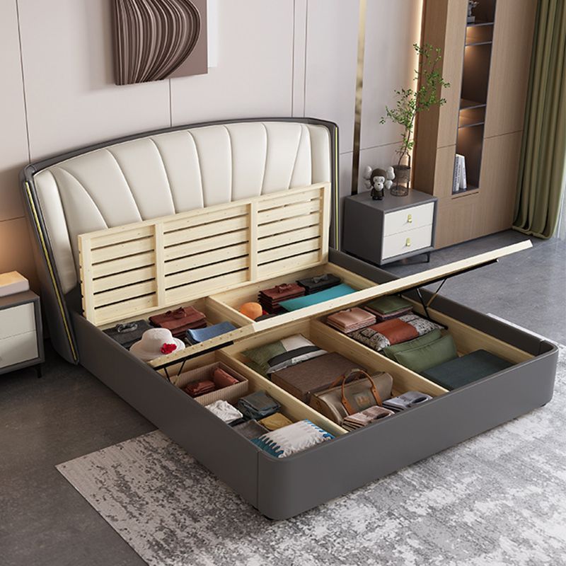 Wingback Headboard Bed  Leather Bed Frame 86.61" Long in Grey