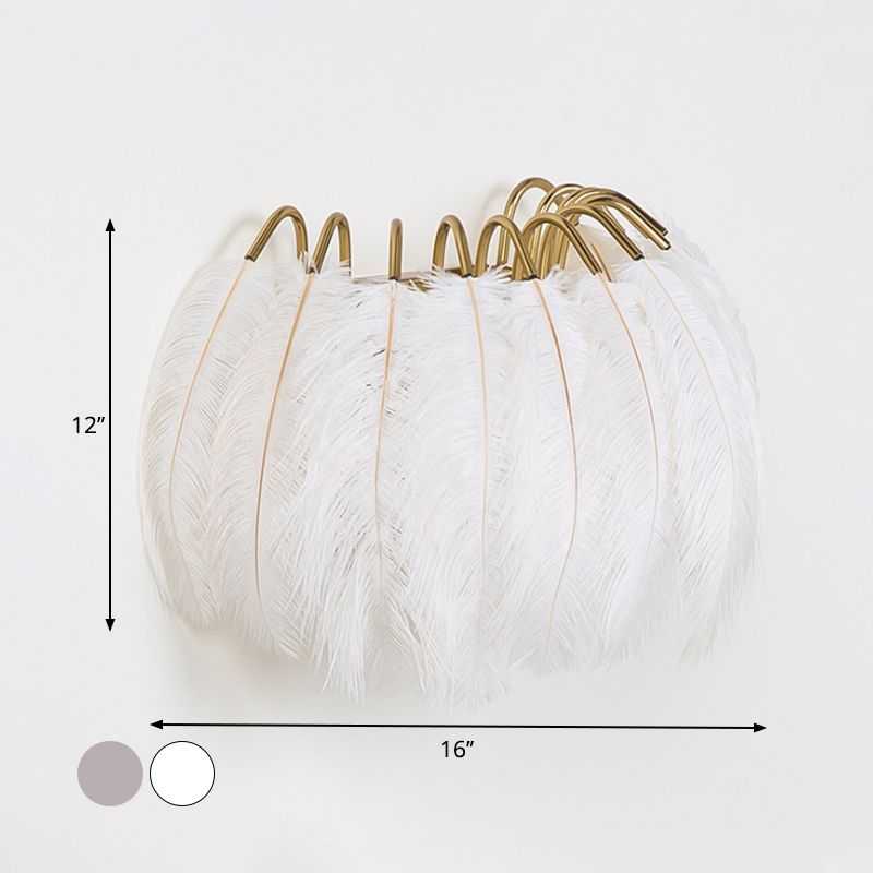 Grey/White Semicircle Sconce Light Modern Style Single Feather Wall Lighting Ideas for Parlor