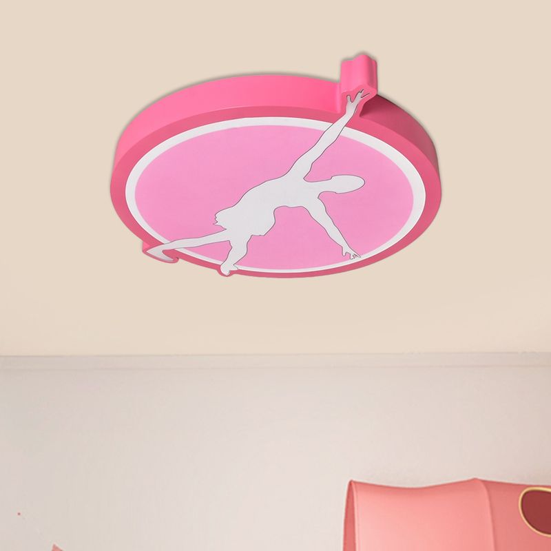 Circle Acrylic Ceiling Mounted Light Kids Pink/Yellow/Blue LED Flushmount Lighting with Ballet Girl Design