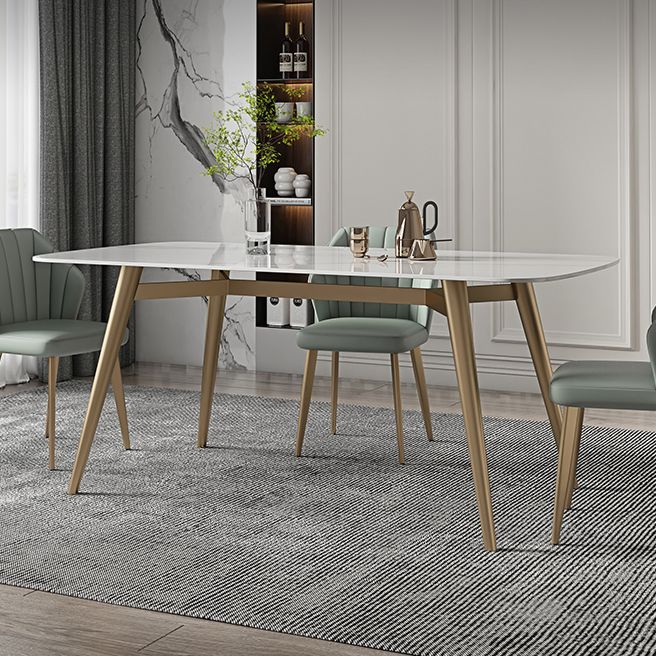 Contemporary Dining Table Sintered Stone Dining Table with 4 Gold Legs
