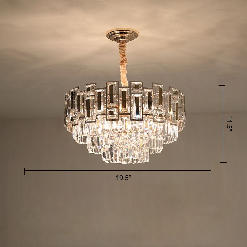 Modern Tiered Tapered Chandelier Clear Crystal Prism Living Room Hanging Ceiling Light