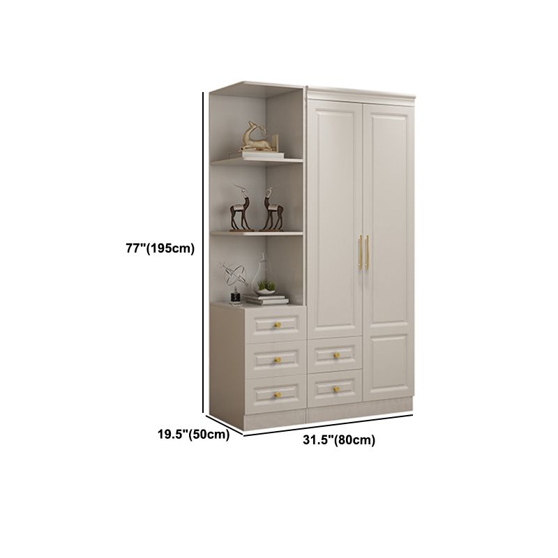 Hinged White Wardrobe Armoire Engineered Wood Wardrobe Closet