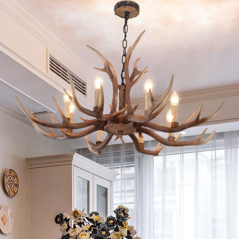 Resin Brown Hanging Chandelier Candelabra 4/6/8-Bulb Traditional Suspension Light for Living Room