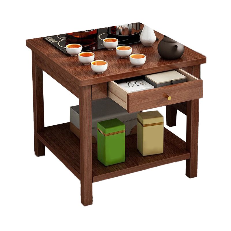 4 Legs Wood Cocktail Table No Distressing Coffee Table with Storage Shelf