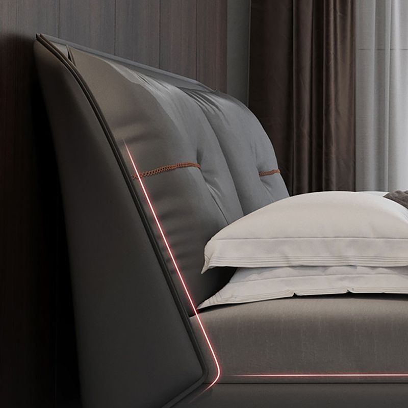 Mid-Century Modern Panel Bed Solid Color Standard Bed With Custom Gold Legs