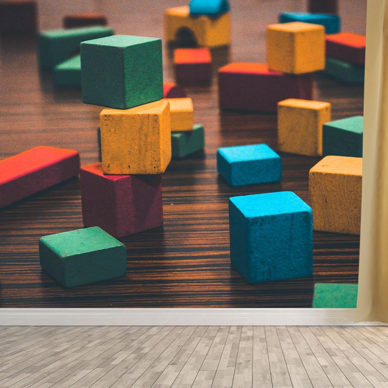 Cube Mural Wallpaper 3D Effect Modern Mildew Resistant Wall Decor for Child's Bedroom