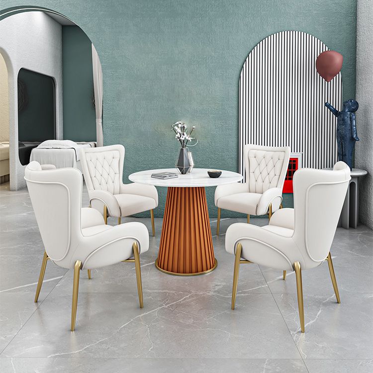 Glam Sintered Stone Dining Table Round Dinner Room Kitchen Table with Pedestal Base