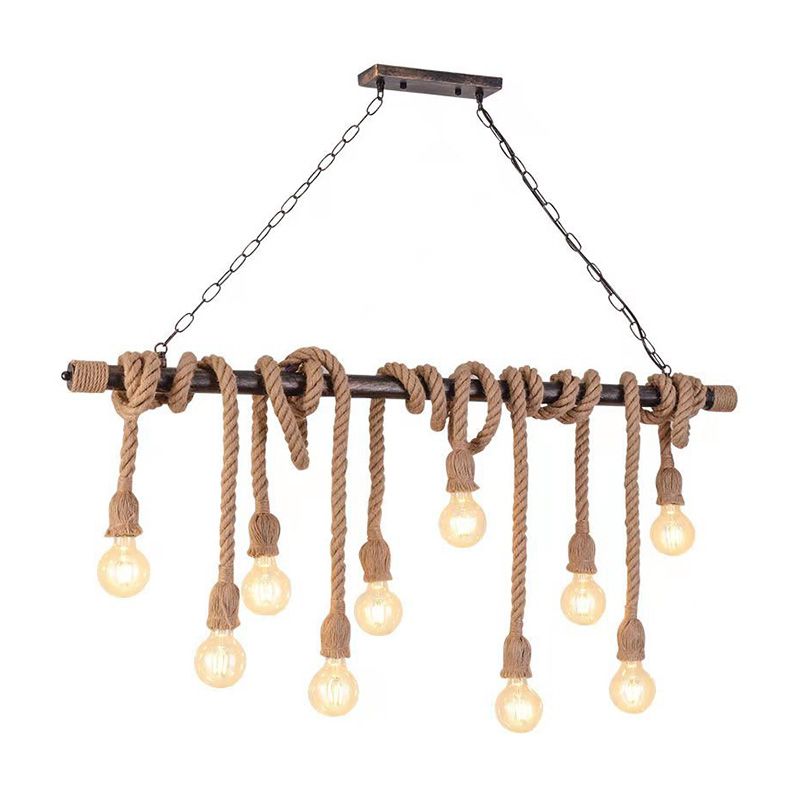 Exposed Bulb Large Kitchen Pendant Lights Rope Retro Industrial Style Island Chandelier Lights for Coffee Shop