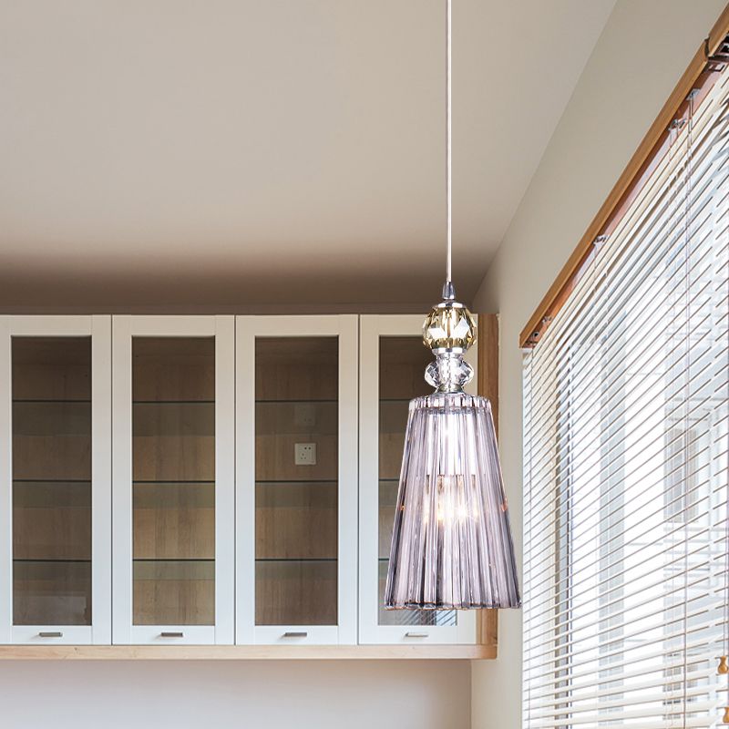 Single-Bulb Hanging Pendant Light Minimalist Deep Cone Clear Prismatic K9 Crystal Suspended Lighting Fixture