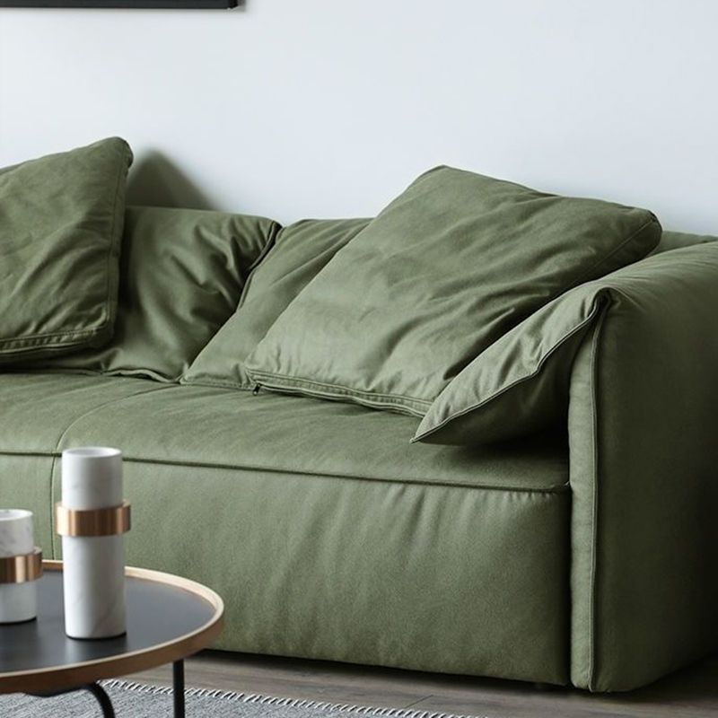 Living Room Faux Leather Settee Green Slipcovered Sofa with Pillow Top Arm
