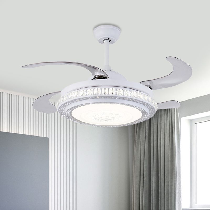 42 "W Métal circulaire suspendu à la lampe à fans contemporaine LED CHAMBRE SEMI FLUX MONT LUMIÈRE EN BLANC avec 4 lames, télécommande / conversion de fréquence et télécommande