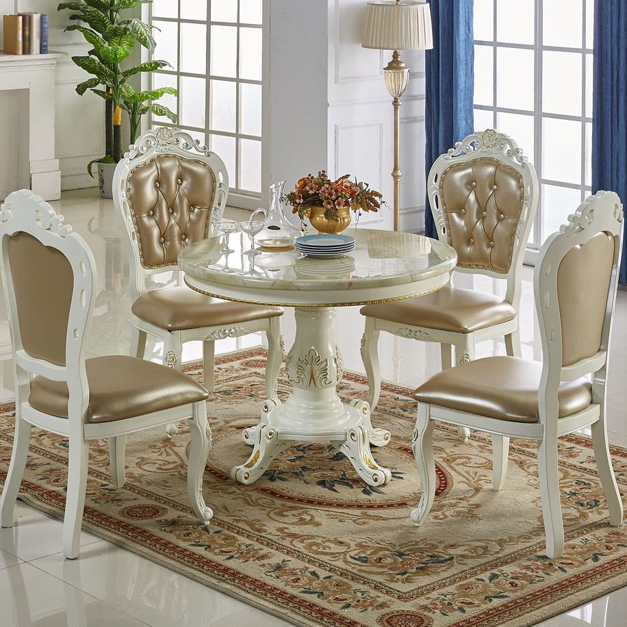 Mesa de mármol de mesa redonda victoriana de madera maciza con base de pedestal