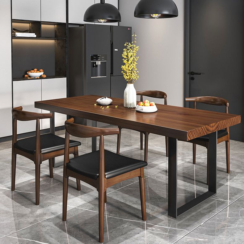 Modern Solid Wood Table Rectangular Pine Wood Dining Table with Black Sled Base