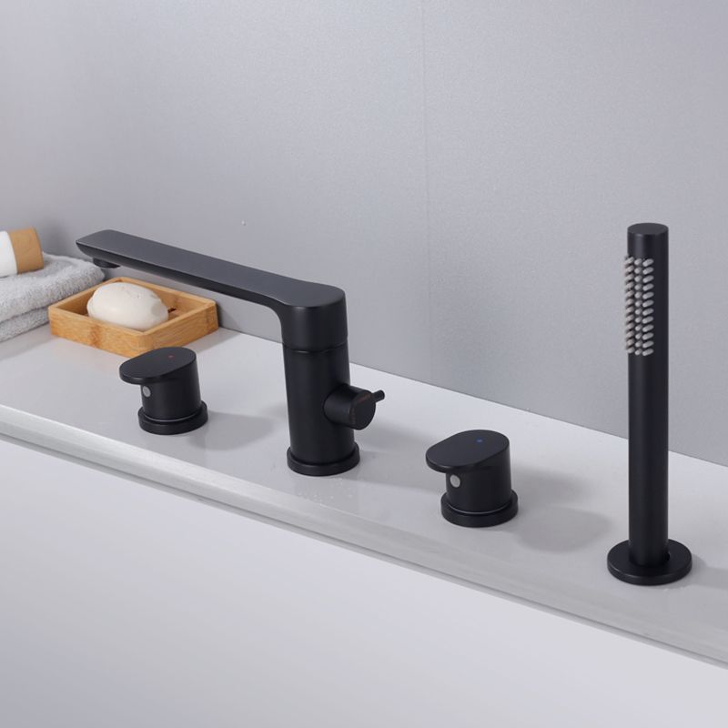 Modern Deck Mounted Metal Freestanding Tub Filler Low Arc Freestanding Faucet in Black