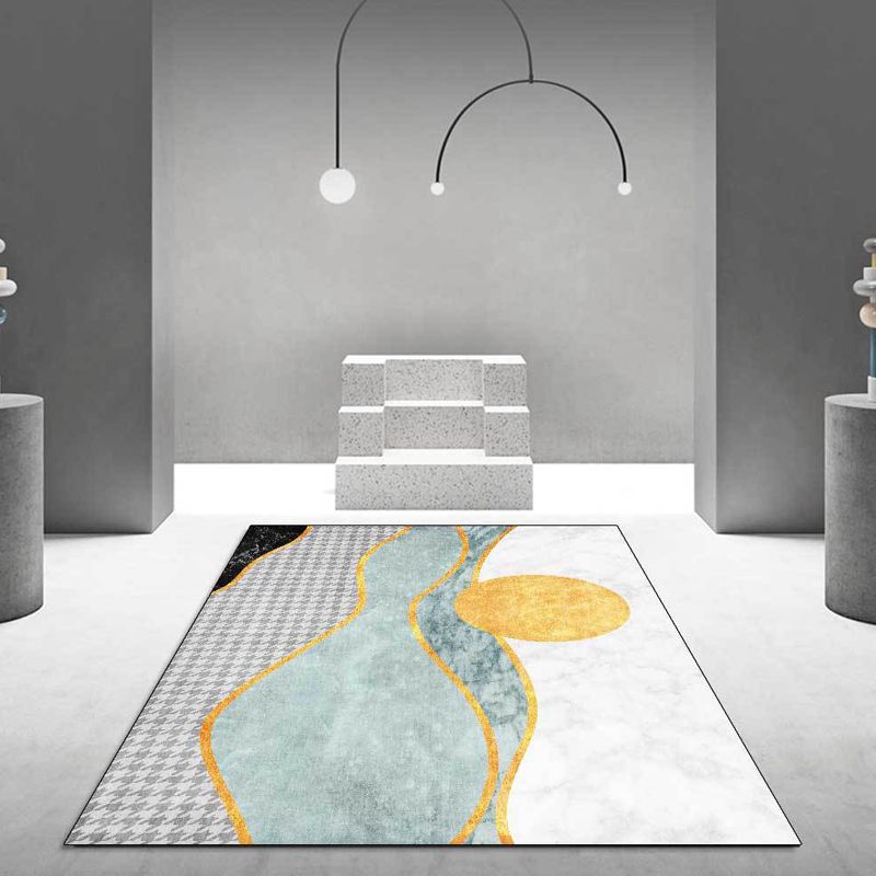 Modernist Colorblock Houndstooth Pattern Rug Turquoise Polyester Rug Non-Slip Pet Friendly Washable Are Rug for Bedroom