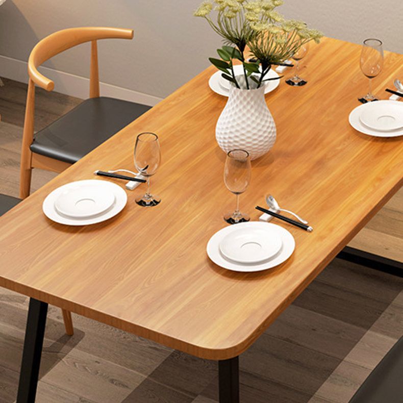 Pine Wood Top Dining Table Industrial Rectangle Table with Sled Base in Black