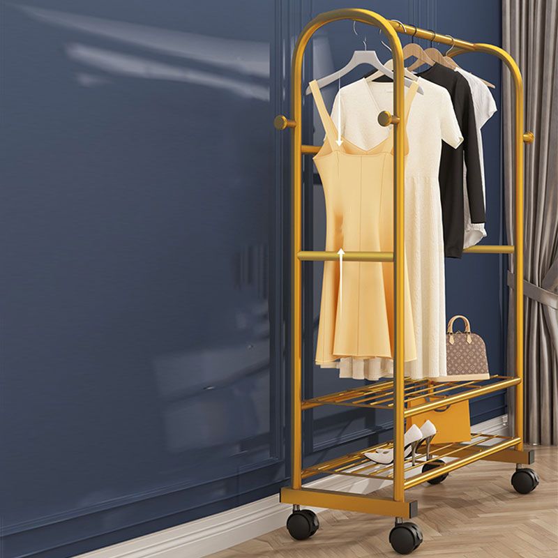 Glam Style Coat Rack Metallic Free Standing Shelves Design Coat Rack with Universal Wheel
